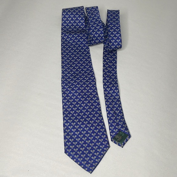 Lauren Ralph Lauren Tie Blue Tennis Rackets Made In Italy 100% Silk New NWT - Picture 2 of 6